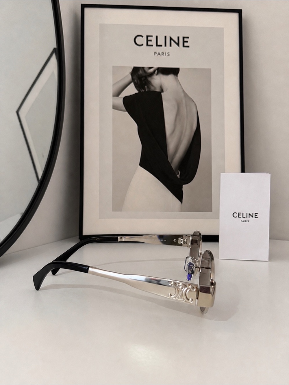 Celine Triomphe Oval Sunglasses Silver w/ Case & Dust Bag Black Lens - Picture 7 of 11